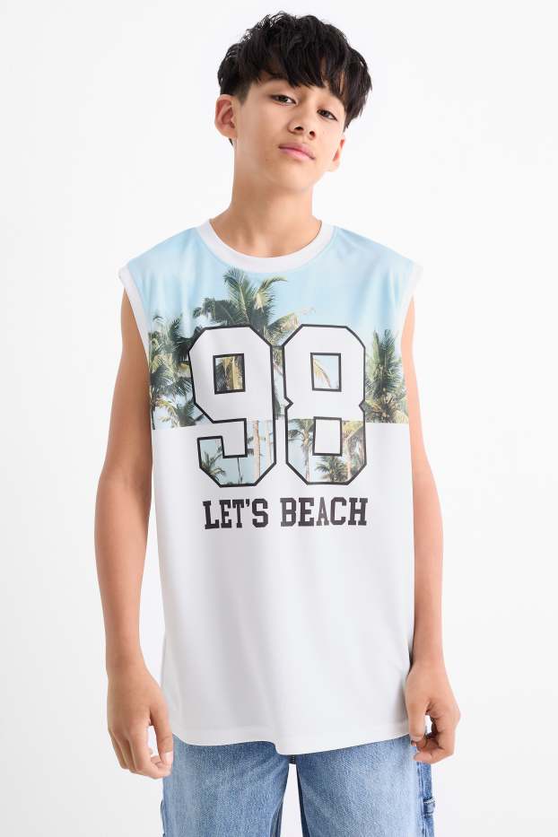 Enfants garçons - Palmiers - Haut de sport - blanc / bleu clair