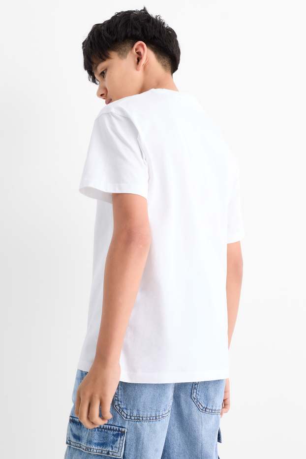 Děti - chlapci - Gamerský motiv s teniskami - tričko s krátkým rukávem - bílá