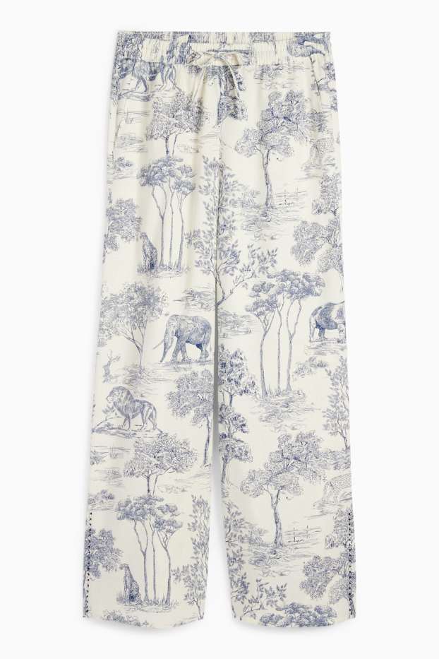 Women - Rangsutra x C&A - cloth trousers - high waist - palazzo - dark blue / creme white