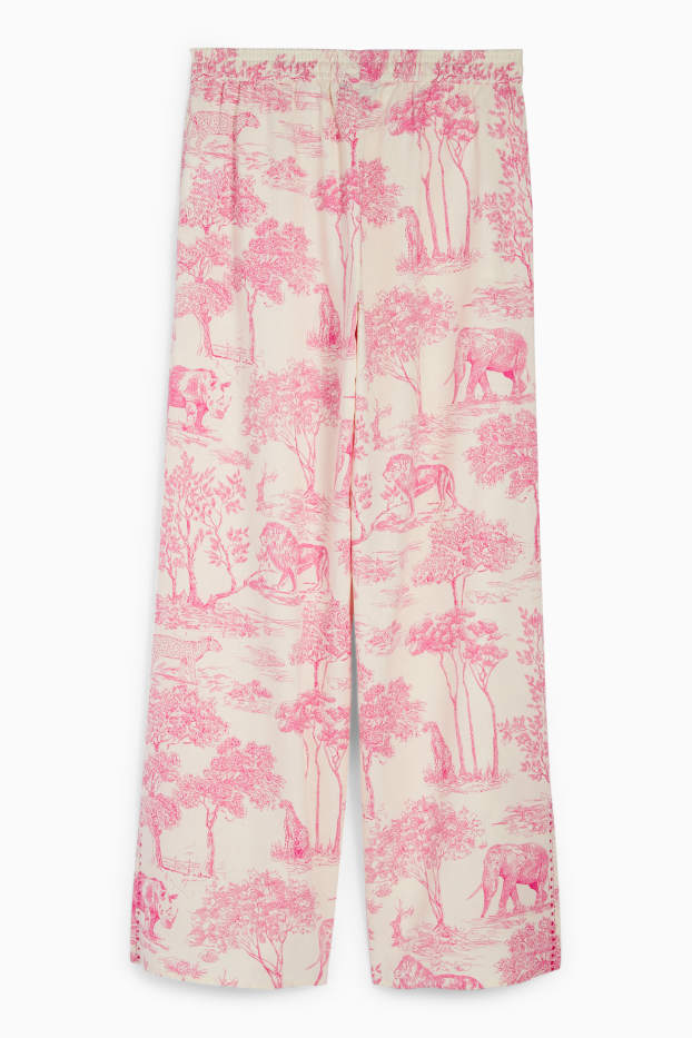 Dona - Rangsutra x C&A - pantalons de tela - high waist - palazzo - blanc/rosa