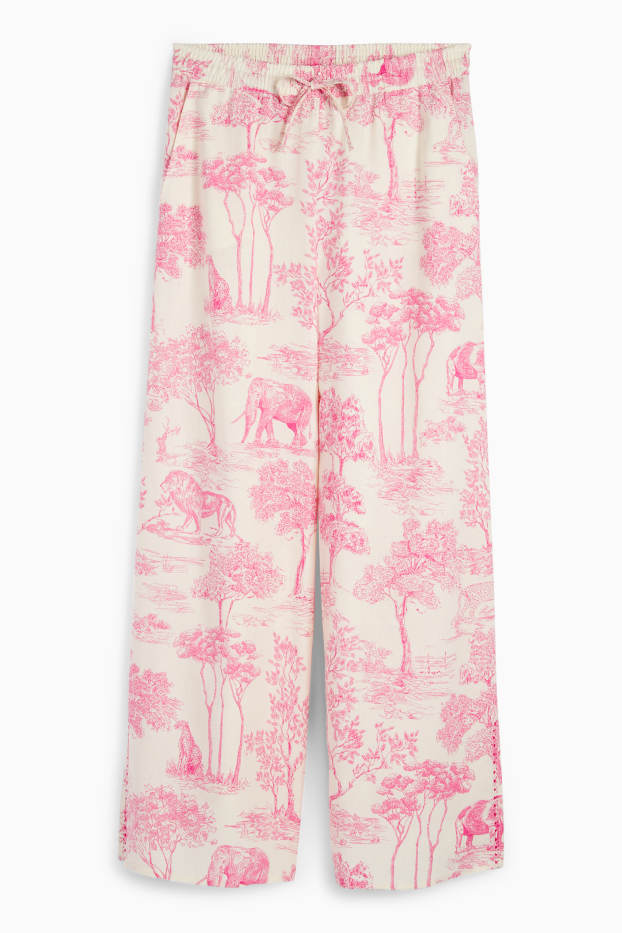 Dona - Rangsutra x C&A - pantalons de tela - high waist - palazzo - blanc/rosa