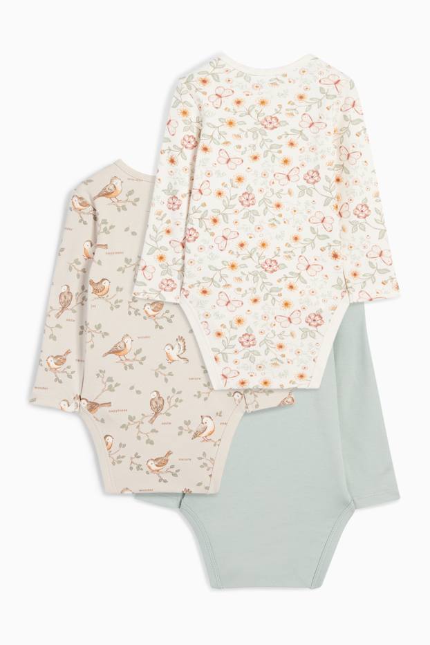 Baby Mädchen - Multipack 3er - Vögelchen und Schmetterling - Baby-Body - hellbeige