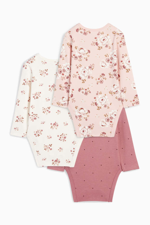 Baby Girls - Multipack of 3 - flowers and fox - baby bodysuit - dark rose