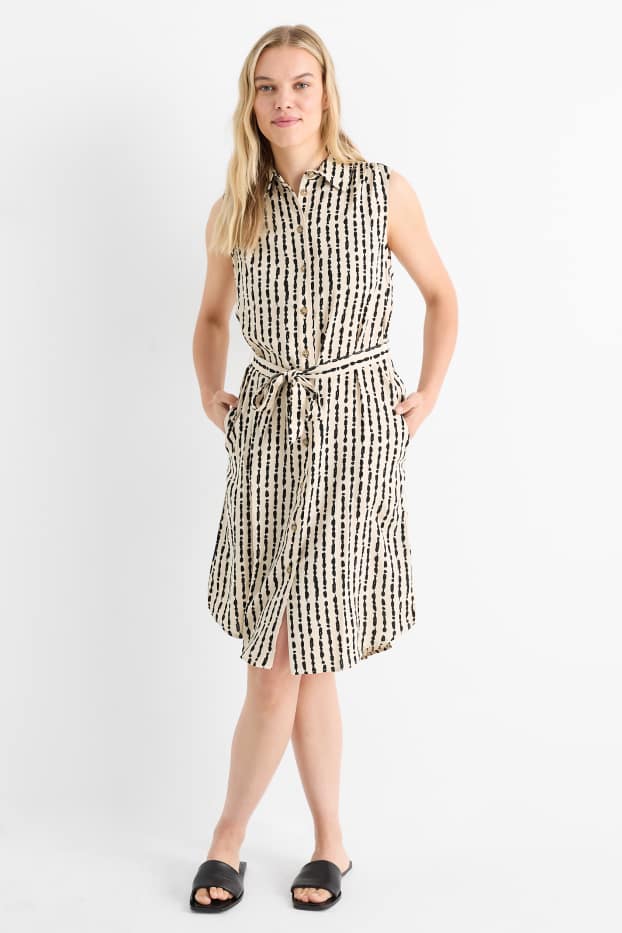 Damen - Viskose-Blusenkleid - gemustert - schwarz / beige