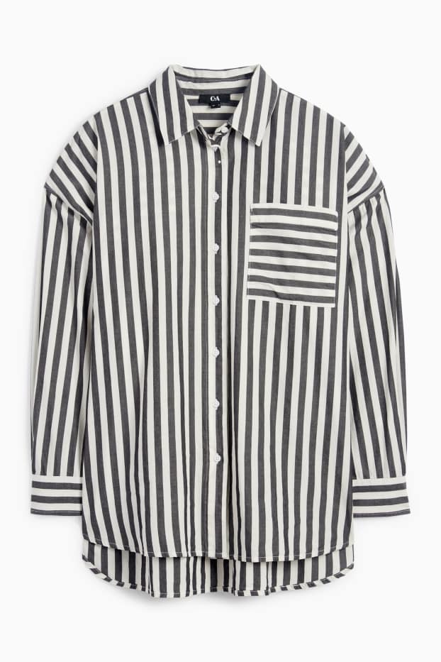 Damen - Bluse - gestreift - weiß / schwarz