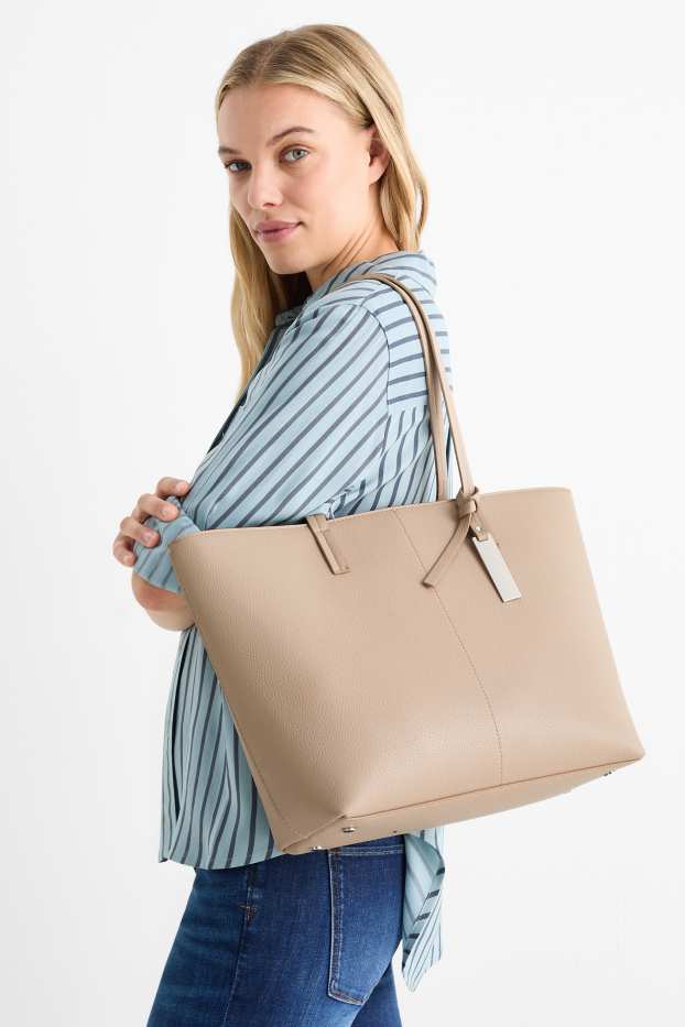 Dames - Grote shopper - imitatieleer - licht beige