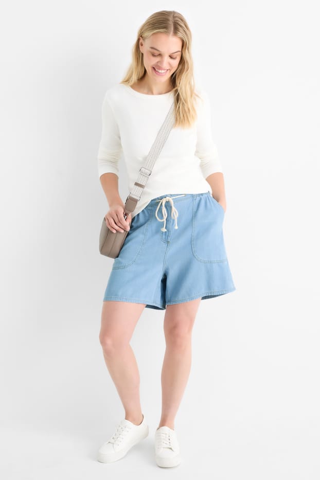 Dona - Pantalons curts - high waist - aspecte texà - texà blau
