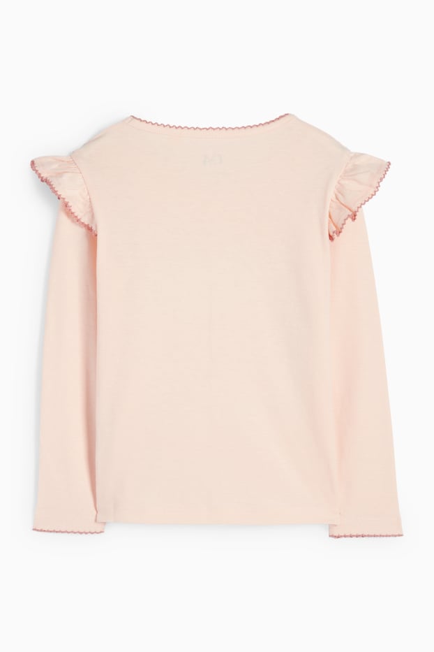 Kinderen: meisjes - Ganzen en huis - longsleeve - glanseffect - roze