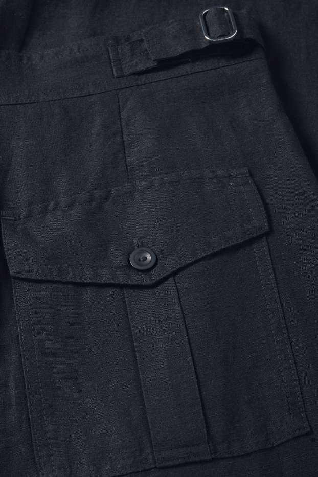 Damen - Stoffhose - High Waist - Wide Leg - Leinen-Mix - schwarz