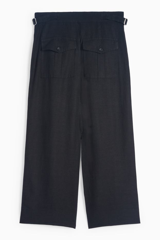 Damen - Stoffhose - High Waist - Wide Leg - Leinen-Mix - schwarz