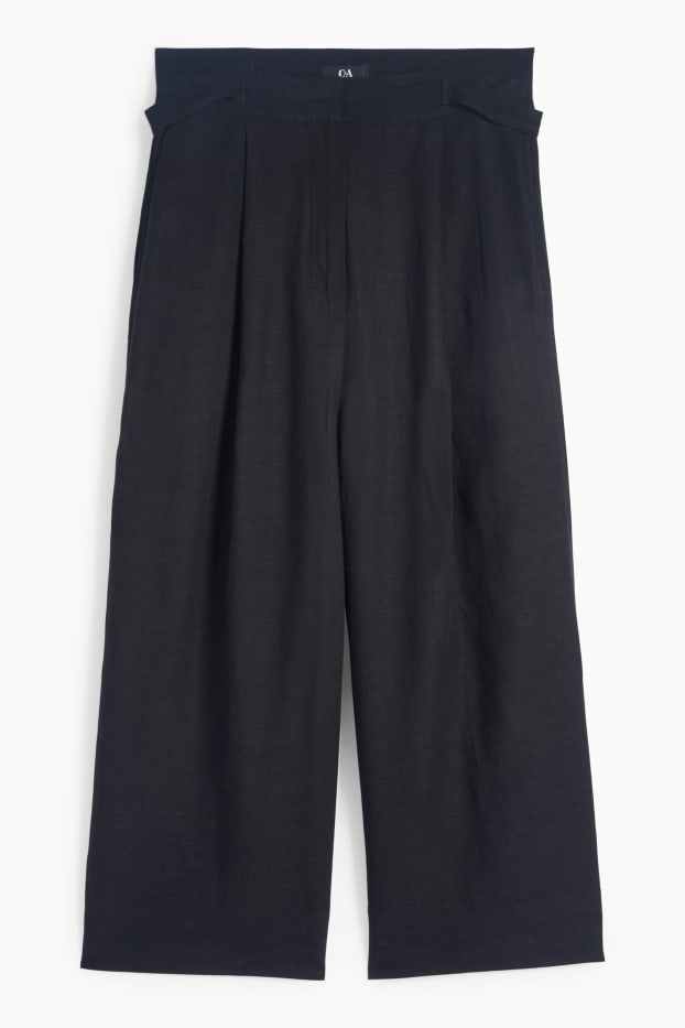 Damen - Stoffhose - High Waist - Wide Leg - Leinen-Mix - schwarz