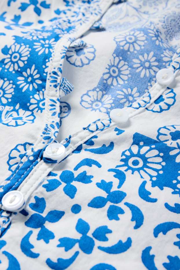 Donna - Vestito con scollo a V - fantasia - bianco / azzurro