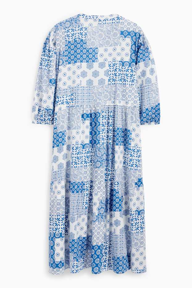 Donna - Vestito con scollo a V - fantasia - bianco / azzurro