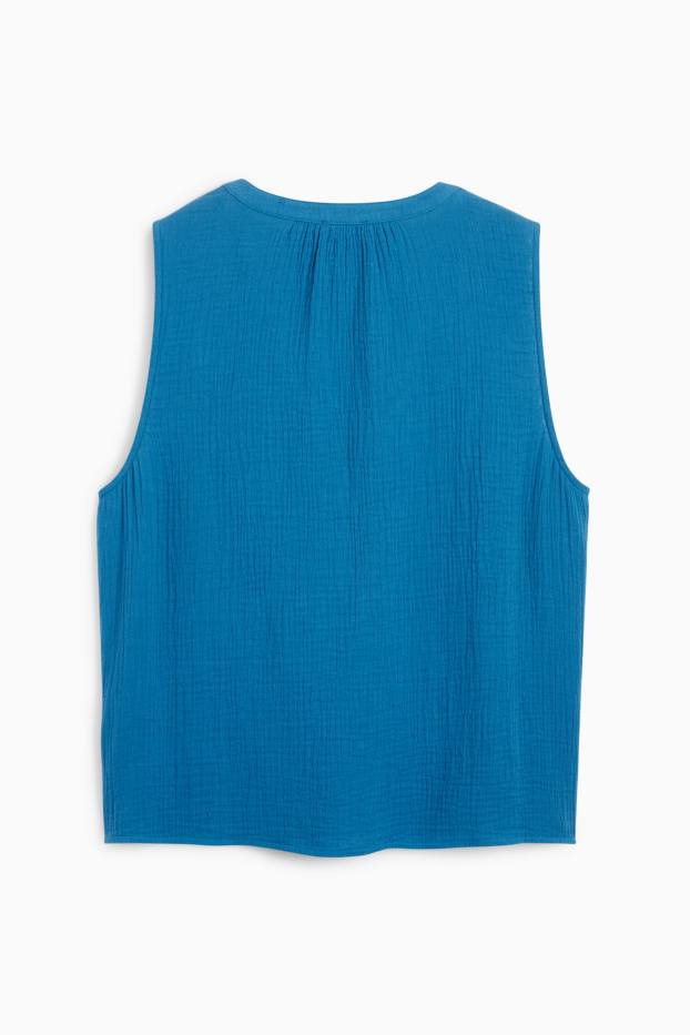 Dames - Blousetop met V-hals - met structuur - donkerblauw