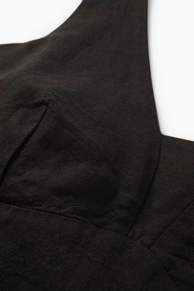 Donna - Blusa smanicata corta con componente di lino - nero