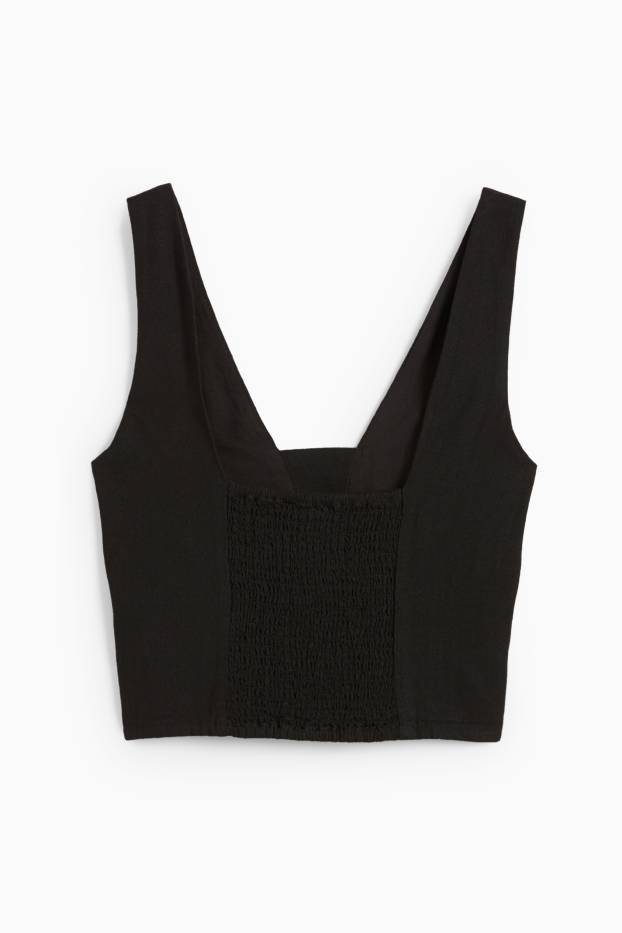 Donna - Blusa smanicata corta con componente di lino - nero