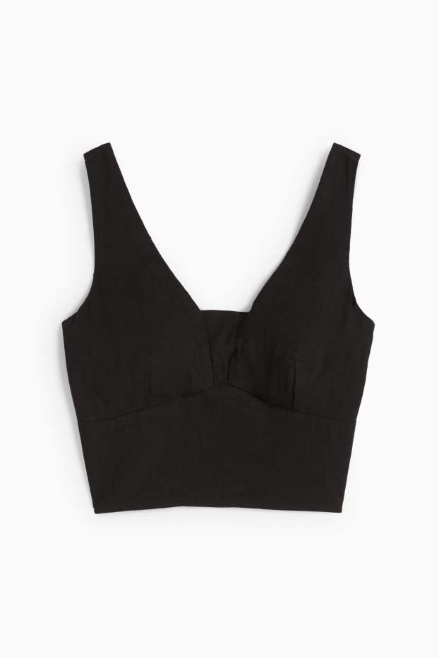 Donna - Blusa smanicata corta con componente di lino - nero