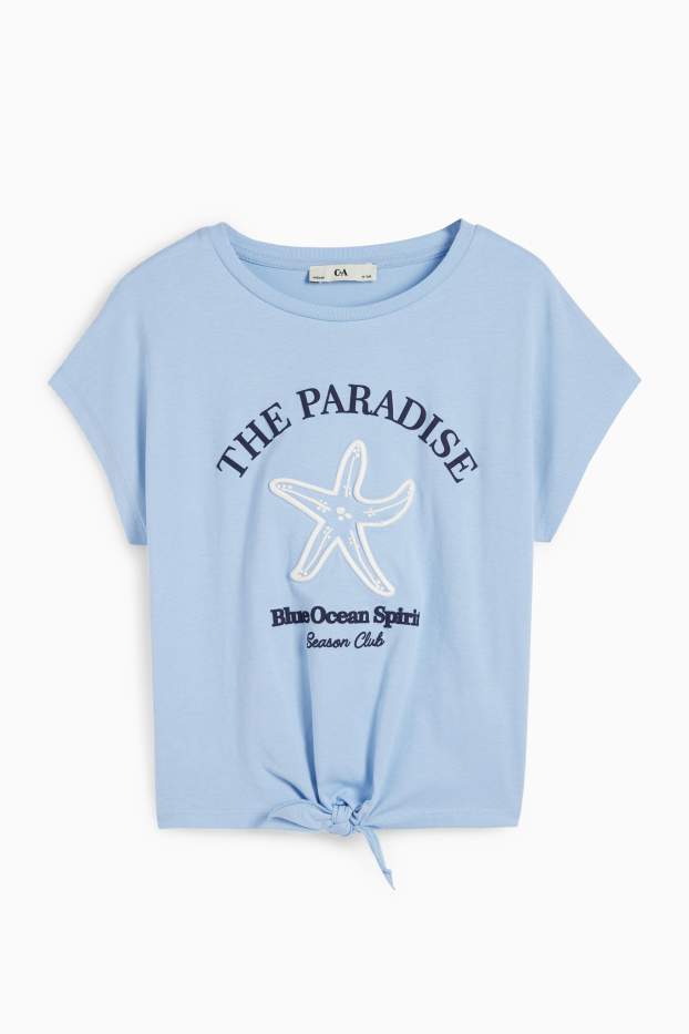 Copii - Fete - Stea de mare - tricou cu mânecă scurtă cu nod - albastru deschis