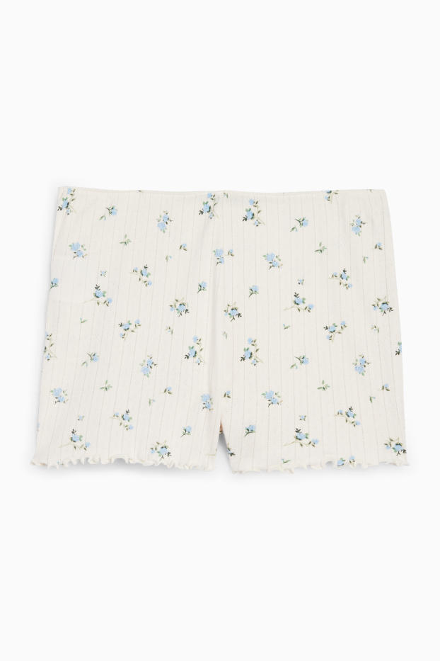 Dames - Korte broek - mid waist - gebloemd - crème wit