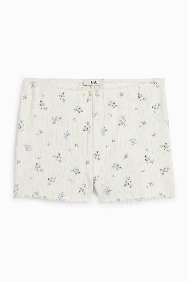 Dames - Korte broek - mid waist - gebloemd - crème wit