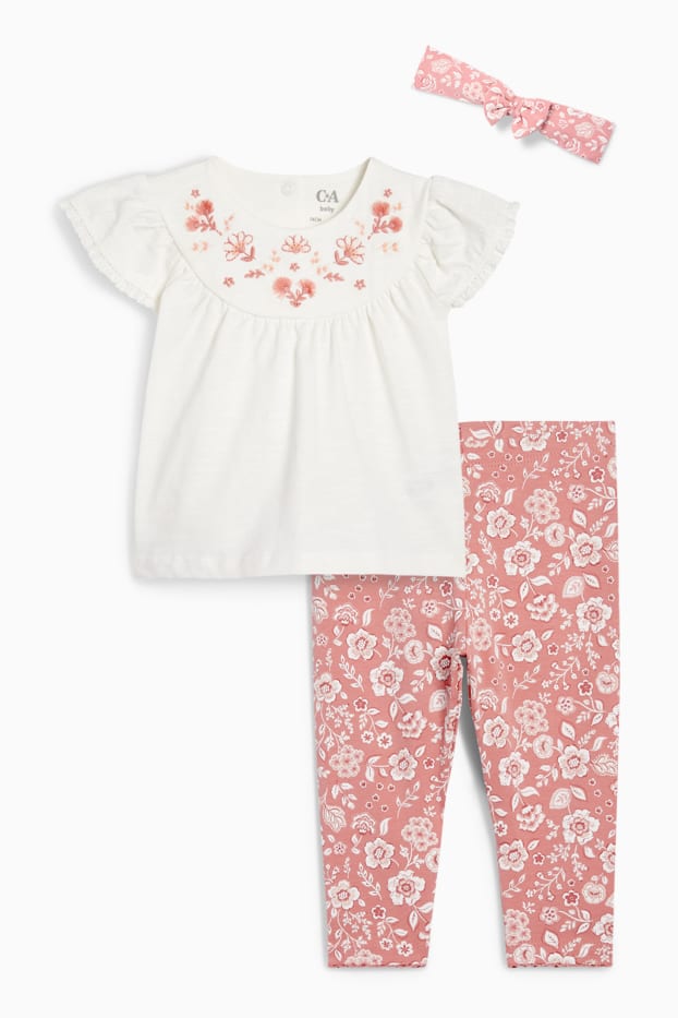 Bébés filles - Petites fleurs - ensemble bébé - 3 pièces - blanc