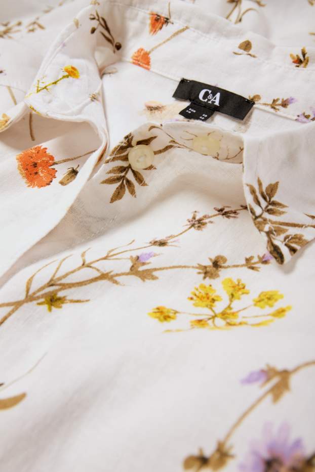 Femmes - Chemisier - lin mélangé - à fleurs - blanc