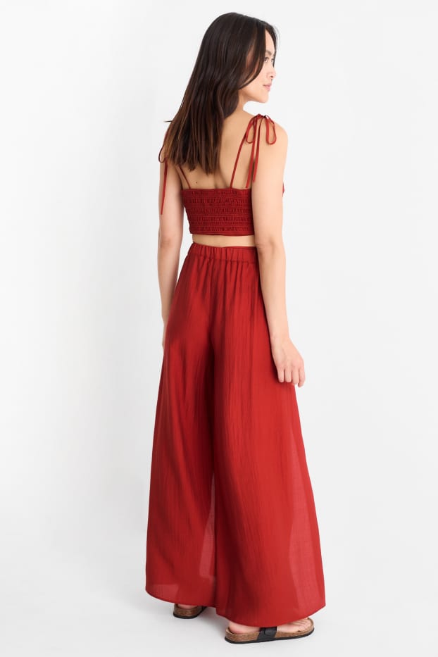 Damen - Strandhose - High Waist - Loose Fit - dunkelrot