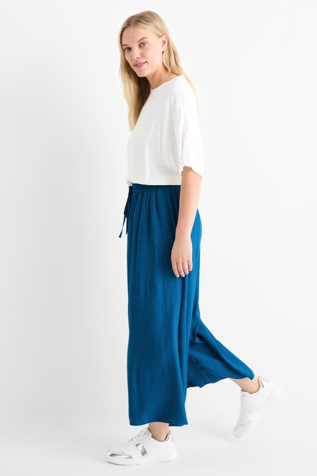 Donna - Pantaloni di stoffa - vita alta - gamba larga - petrolio