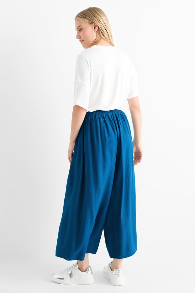 Donna - Pantaloni di stoffa - vita alta - gamba larga - petrolio