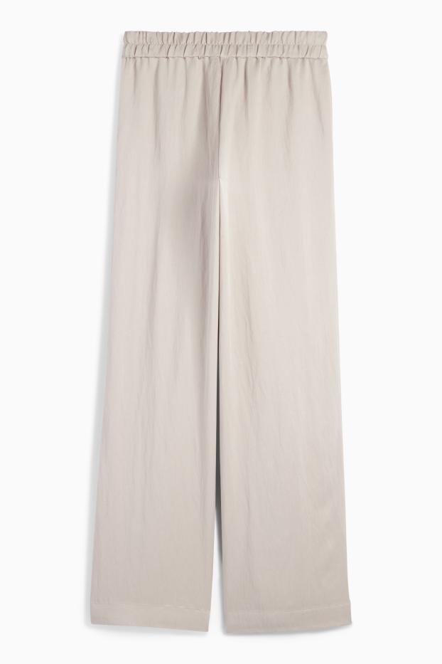 Dámské - Plátěné kalhoty - mid waist - wide leg - šedá