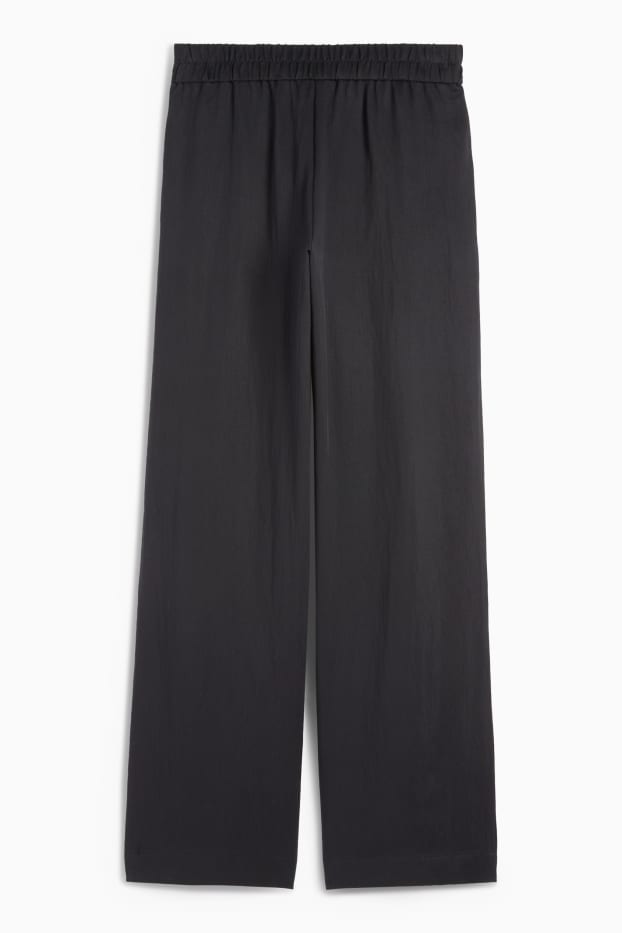 Women - Cloth trousers - mid-rise waist - wide leg - black