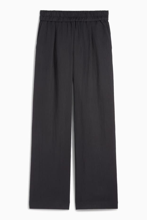 Women - Cloth trousers - mid-rise waist - wide leg - black