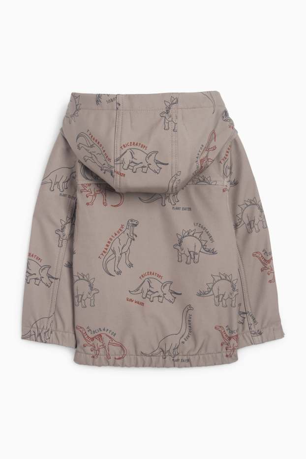 Dzieci chłopcy - Dinozaur - kurtka softshell z kapturem - nieprzemakalna - brązowy