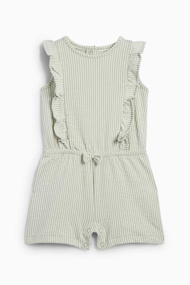 Baby Mädchen - Baby-Jumpsuit - gestreift - strukturiert - grün / cremeweiss