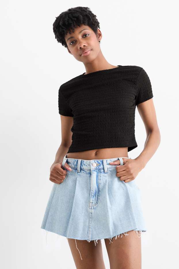 Women - Cropped T-shirt - textured - black