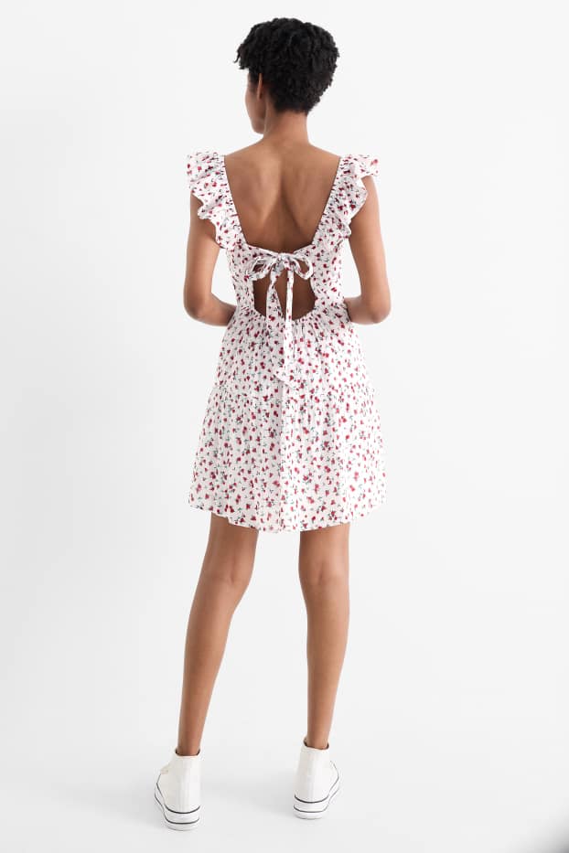 Damen - Kleid mit Volants - geblümt - weiß