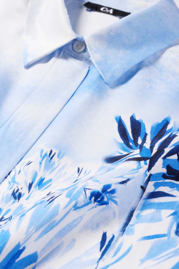 Damen - Bluse - gemustert - weiss / hellblau