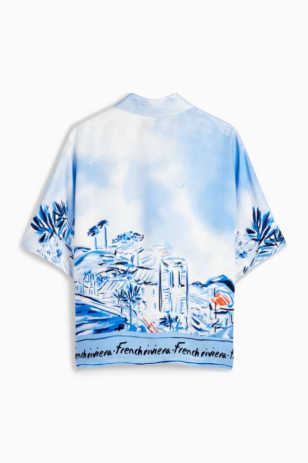 Damen - Bluse - gemustert - weiss / hellblau
