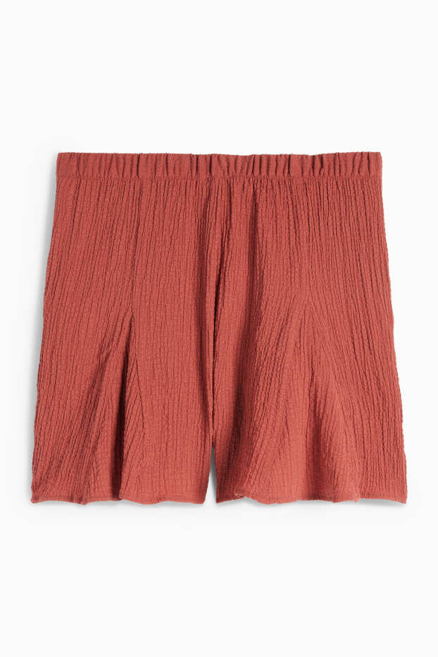 Dona - Pantalons curts - high waist - texturats - vermell fosc