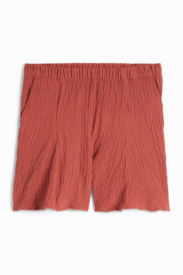 Dona - Pantalons curts - high waist - texturats - vermell fosc