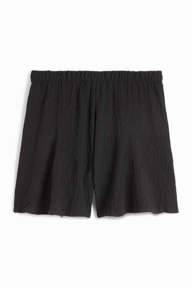 Femmes - Short - high waist - texturé - noir