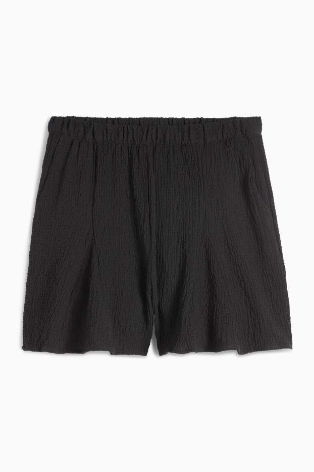 Femmes - Short - high waist - texturé - noir