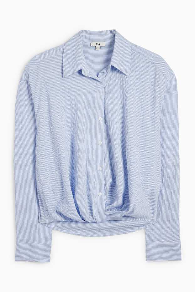 Femmes - Chemisier avec nœud - à rayures - blanc / bleu clair