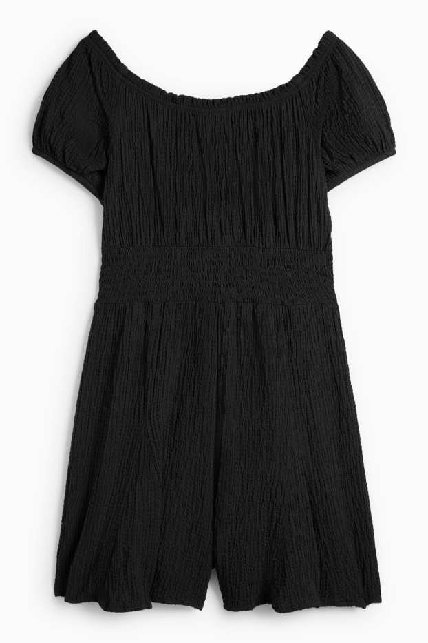 Damen - Jumpsuit - gesmokt - strukturiert - schwarz