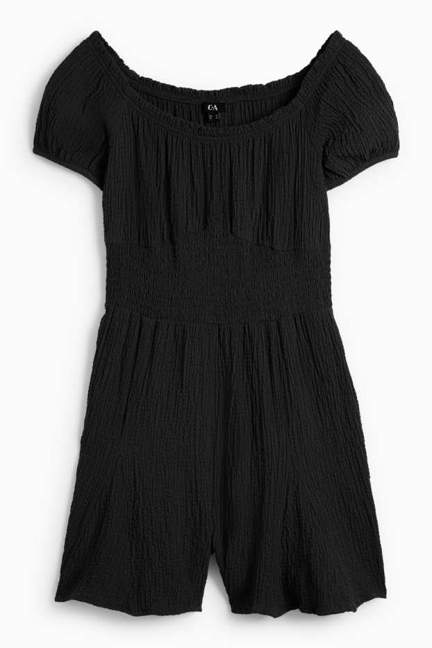 Damen - Jumpsuit - gesmokt - strukturiert - schwarz