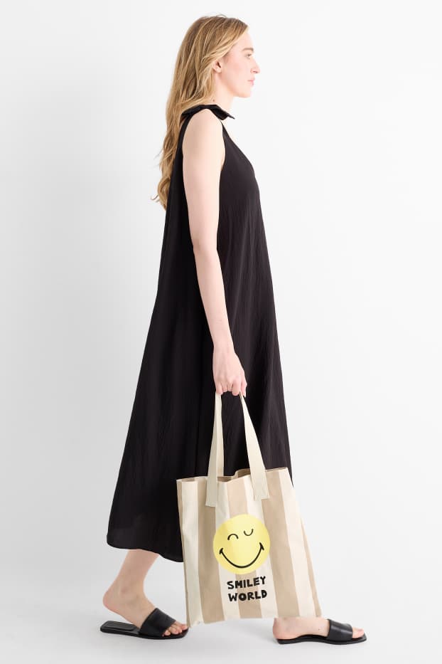 Women - Large shopper - striped - SmileyWorld® - beige