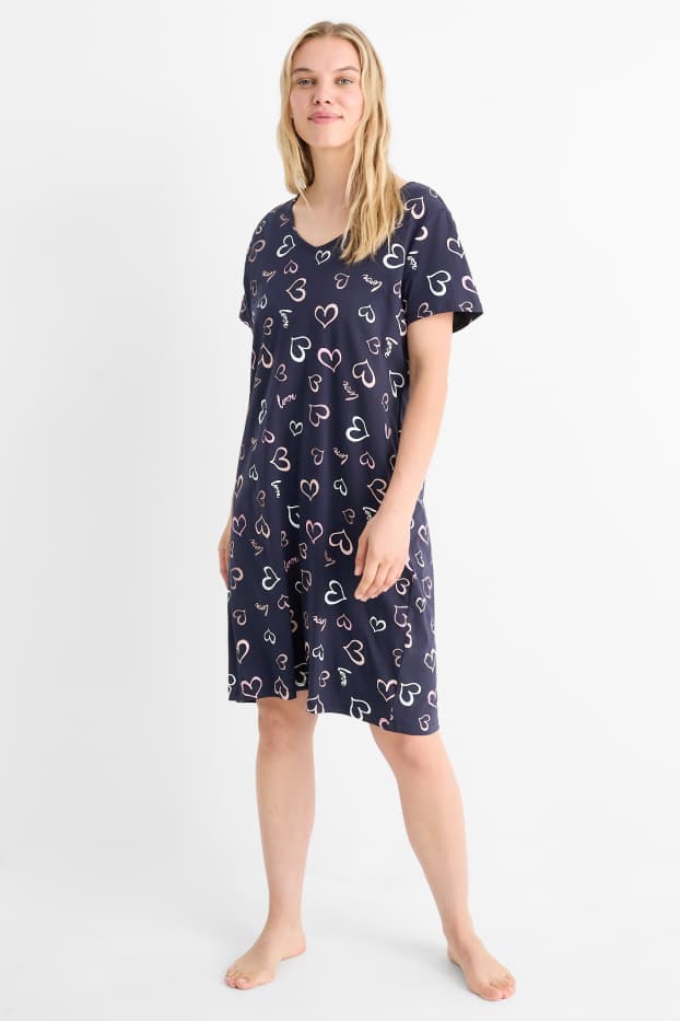 Femmes - Chemise de nuit - à motif - bleu foncé