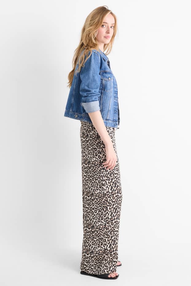 Femmes - Pantalon en toile - high waist - jambes larges - imprimé léopard - noir / beige