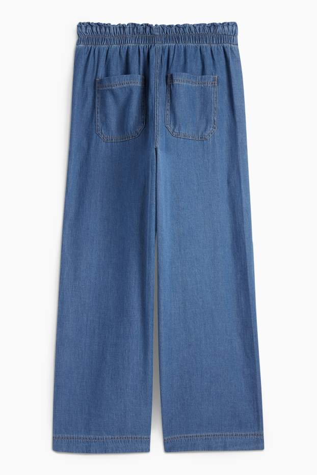 Femmes - Pantalon de toile - high waist - wide leg - aspect jean - jean bleu foncé