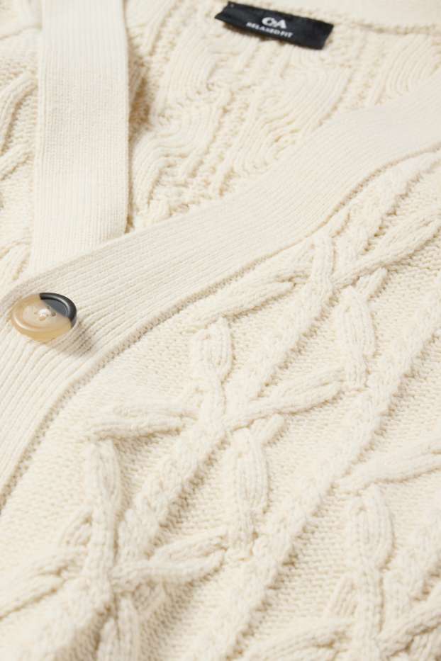 Uomo - Cardigan - motivo a treccia - crema